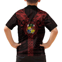Tonga Independence Day Family Matching Short Sleeve Bodycon Dress and Hawaiian Shirt Tongatapu Lion Ngatu Motifs Black Ver. LT7 - Polynesian Pride