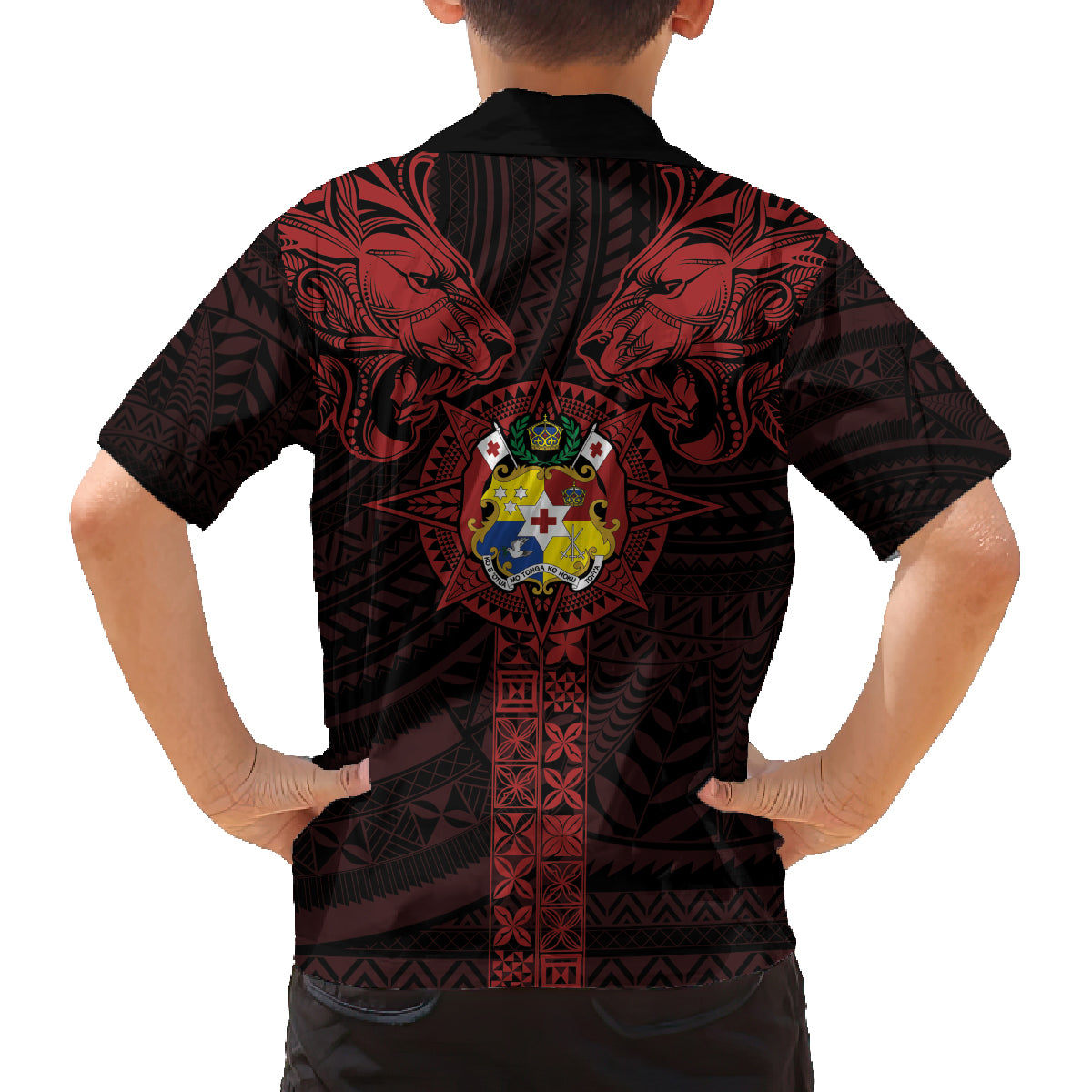 Tonga Independence Day Family Matching Summer Maxi Dress and Hawaiian Shirt Tongatapu Lion Ngatu Motifs Black Ver. LT7 - Polynesian Pride