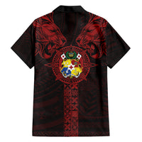 Tonga Independence Day Family Matching Summer Maxi Dress and Hawaiian Shirt Tongatapu Lion Ngatu Motifs Black Ver. LT7 - Polynesian Pride