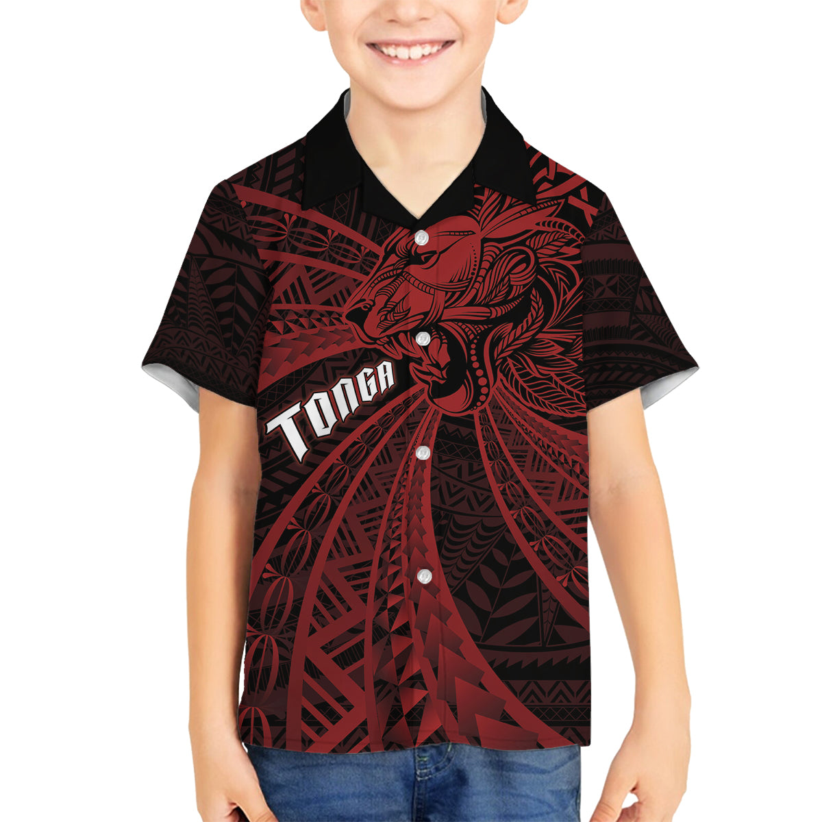 Tonga Independence Day Family Matching Summer Maxi Dress and Hawaiian Shirt Tongatapu Lion Ngatu Motifs Black Ver. LT7 Son's Shirt Black - Polynesian Pride