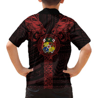 Tonga Independence Day Family Matching Tank Maxi Dress and Hawaiian Shirt Tongatapu Lion Ngatu Motifs Black Ver. LT7 - Polynesian Pride