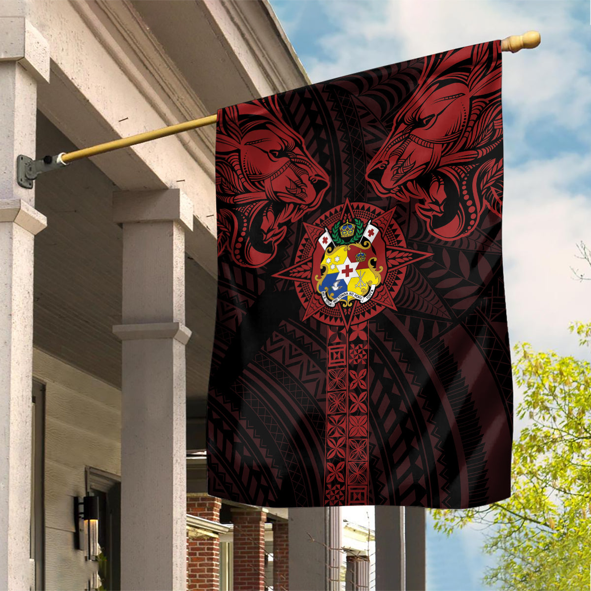 Tonga Independence Day Garden Flag Tongatapu Lion Ngatu Motifs Black Ver.
