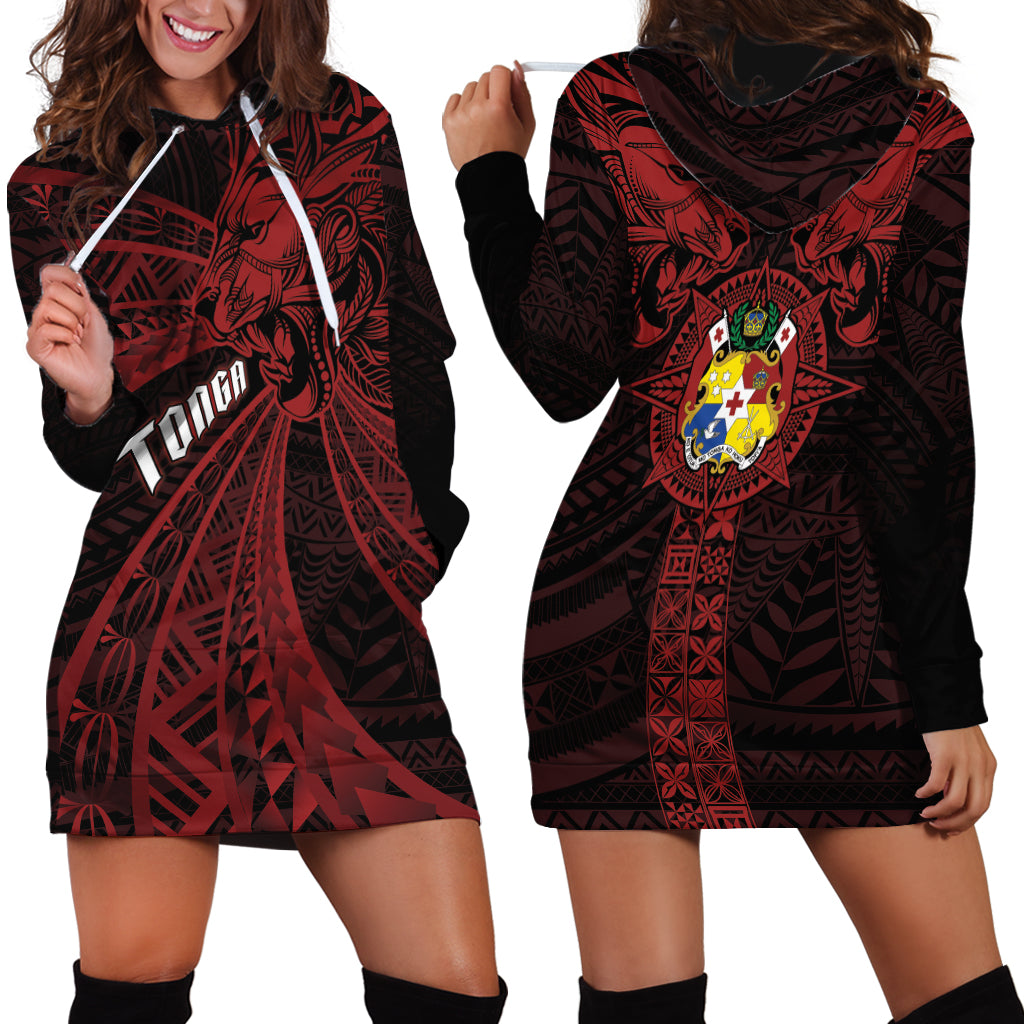 Tonga Independence Day Hoodie Dress Tongatapu Lion Ngatu Motifs Black Ver. LT7 - Polynesian Pride