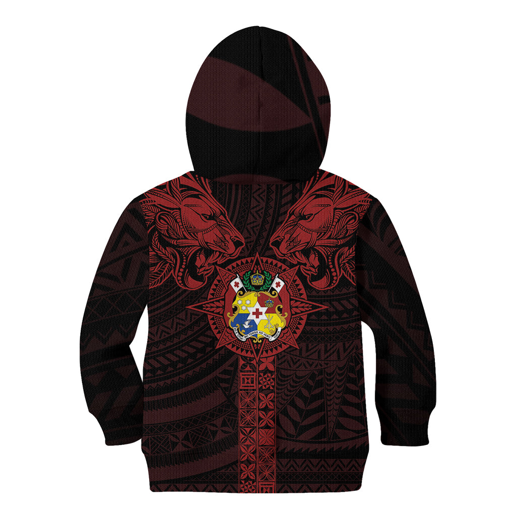 Tonga Independence Day Kid Hoodie Tongatapu Lion Ngatu Motifs Black Ver. LT7 - Polynesian Pride