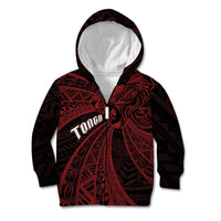 Tonga Independence Day Kid Hoodie Tongatapu Lion Ngatu Motifs Black Ver. LT7 Zip Hoodie Black - Polynesian Pride