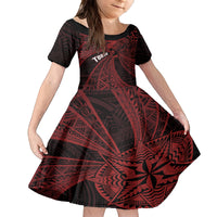 Tonga Independence Day Kid Short Sleeve Dress Tongatapu Lion Ngatu Motifs Black Ver. LT7 KID Black - Polynesian Pride