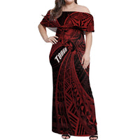 Tonga Independence Day Off Shoulder Maxi Dress Tongatapu Lion Ngatu Motifs Black Ver. LT7 Women Black - Polynesian Pride