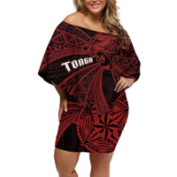 Tonga Independence Day Off Shoulder Short Dress Tongatapu Lion Ngatu Motifs Black Ver. LT7 Women Black - Polynesian Pride
