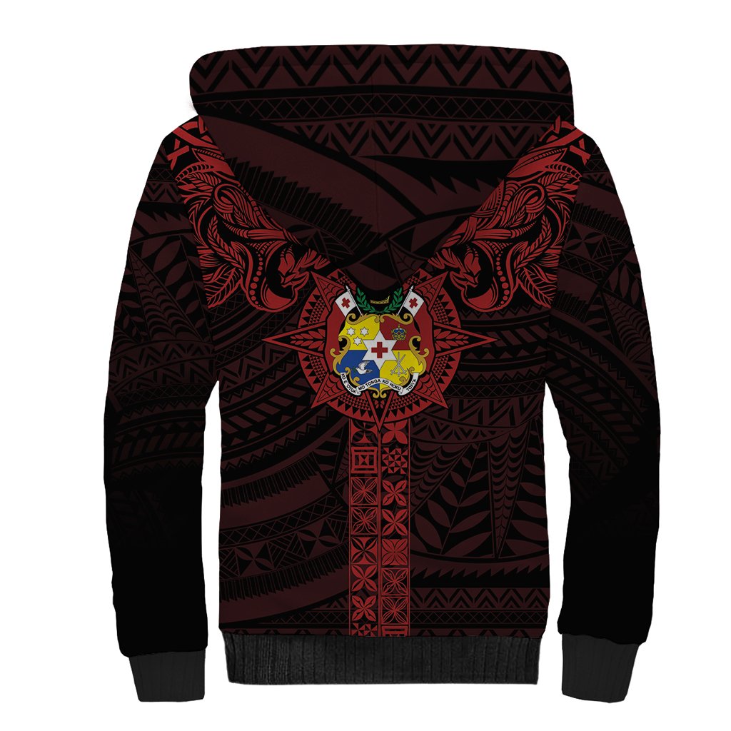 Tonga Independence Day Sherpa Hoodie Tongatapu Lion Ngatu Motifs Black Ver. LT7 - Polynesian Pride