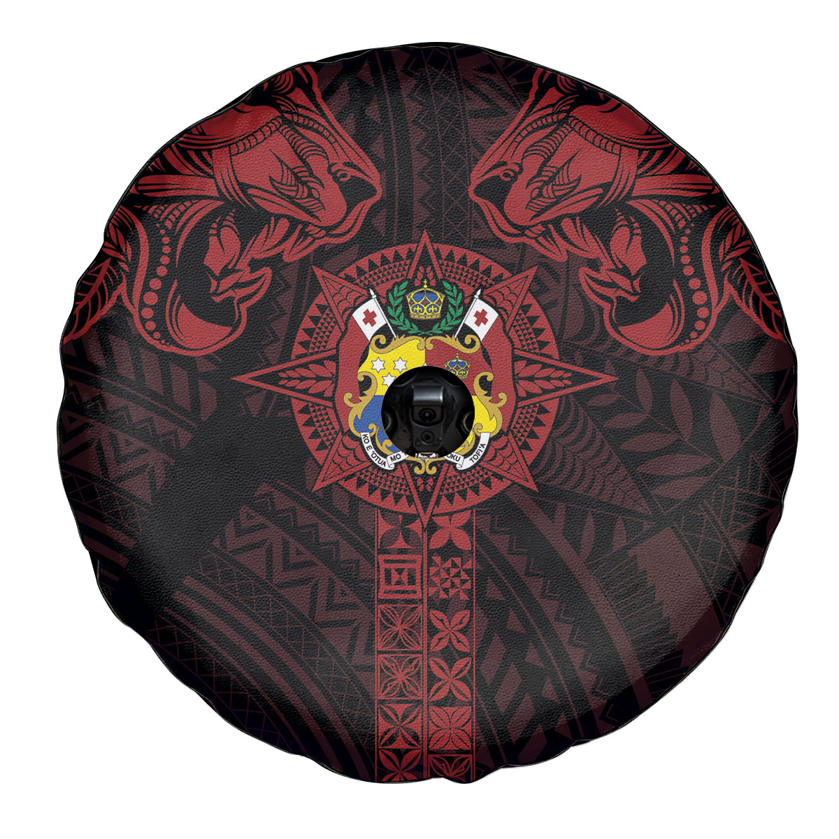 Tonga Independence Day Spare Tire Cover Tongatapu Lion Ngatu Motifs Black Ver. LT7 - Polynesian Pride