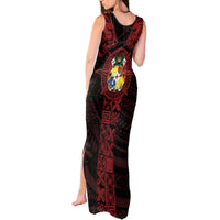 Tonga Independence Day Tank Maxi Dress Tongatapu Lion Ngatu Motifs Black Ver. LT7 - Polynesian Pride