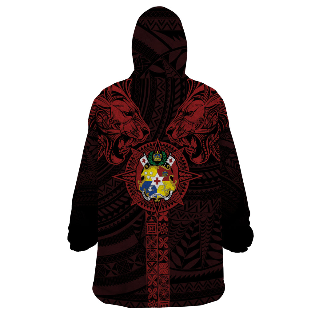 Tonga Independence Day Wearable Blanket Hoodie Tongatapu Lion Ngatu Motifs Black Ver. LT7 - Polynesian Pride