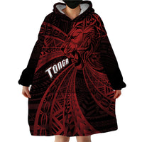 Tonga Independence Day Wearable Blanket Hoodie Tongatapu Lion Ngatu Motifs Black Ver. LT7 - Polynesian Pride