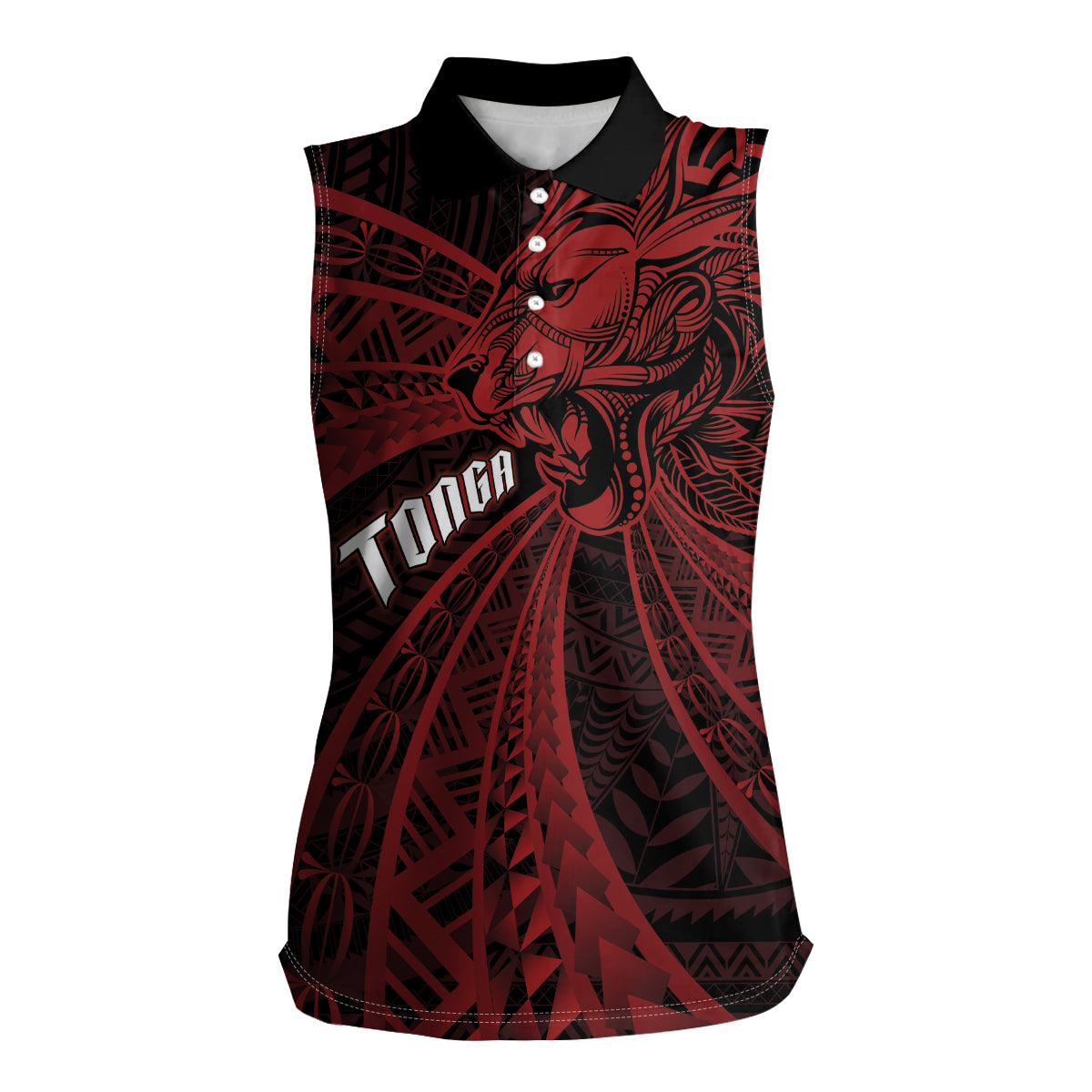 Tonga Independence Day Women Sleeveless Polo Shirt Tongatapu Lion Ngatu Motifs Black Ver. LT7 Female Black - Polynesian Pride