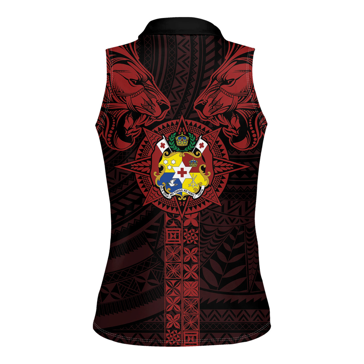Tonga Independence Day Women Sleeveless Polo Shirt Tongatapu Lion Ngatu Motifs Black Ver. LT7 - Polynesian Pride