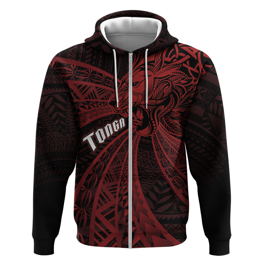 Tonga Independence Day Zip Hoodie Tongatapu Lion Ngatu Motifs Black Ver. LT7 Zip Hoodie Black - Polynesian Pride