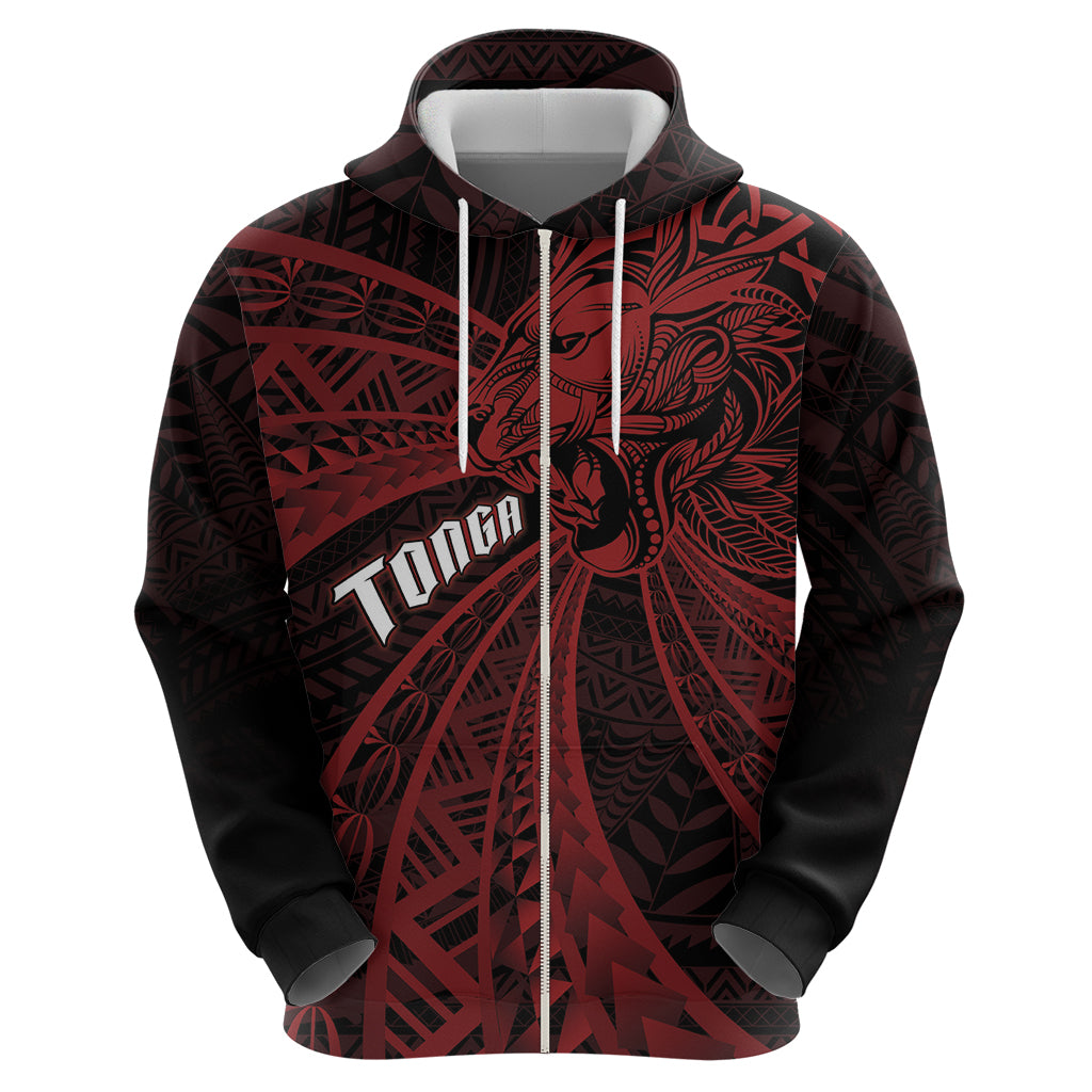 Tonga Independence Day Zip Hoodie Tongatapu Lion Ngatu Motifs Black Ver. LT7 - Polynesian Pride