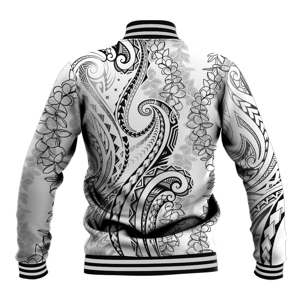 Polynesia Plumeria Lei Baseball Jacket White Curves Motif