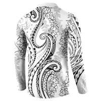Polynesia Plumeria Lei Button Sweatshirt White Curves Motif
