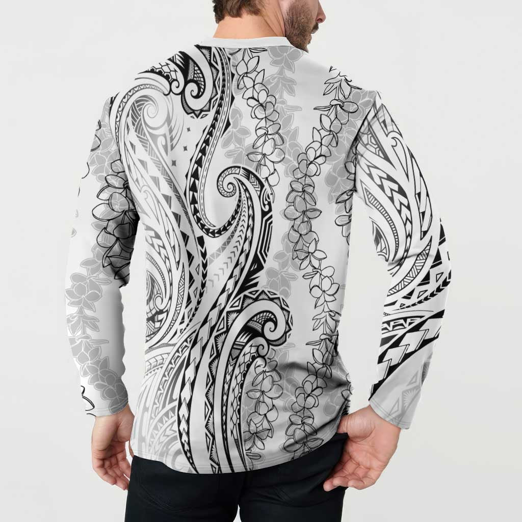 Polynesia Plumeria Lei Button Sweatshirt White Curves Motif