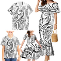 Polynesia Plumeria Lei Family Matching Mermaid Dress and Hawaiian Shirt White Curves Motif LT7 - Polynesian Pride