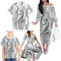 Polynesia Plumeria Lei Family Matching Off The Shoulder Long Sleeve Dress and Hawaiian Shirt White Curves Motif LT7 - Polynesian Pride