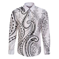 Polynesia Plumeria Lei Family Matching Off The Shoulder Long Sleeve Dress and Hawaiian Shirt White Curves Motif LT7 Dad's Shirt - Long Sleeve White - Polynesian Pride