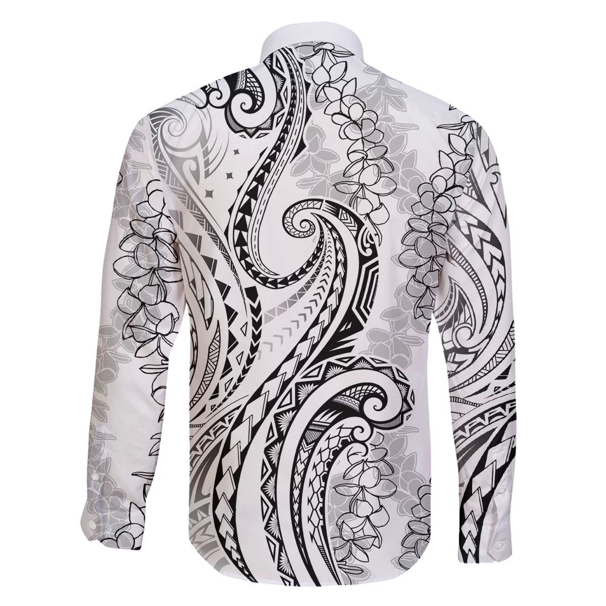 Polynesia Plumeria Lei Family Matching Off The Shoulder Long Sleeve Dress and Hawaiian Shirt White Curves Motif LT7 - Polynesian Pride