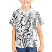 Polynesia Plumeria Lei Family Matching Off The Shoulder Long Sleeve Dress and Hawaiian Shirt White Curves Motif LT7 Son's Shirt White - Polynesian Pride