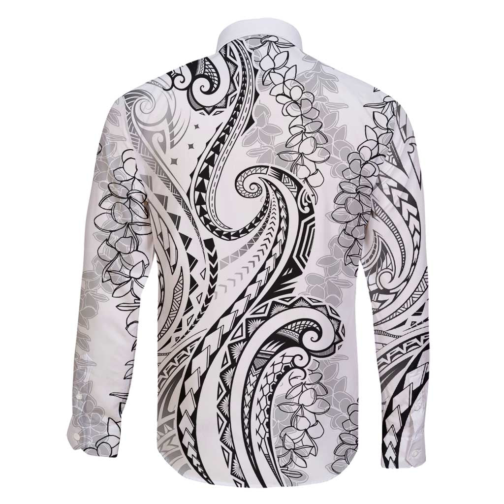 Polynesia Plumeria Lei Family Matching Off Shoulder Maxi Dress and Hawaiian Shirt White Curves Motif LT7 - Polynesian Pride