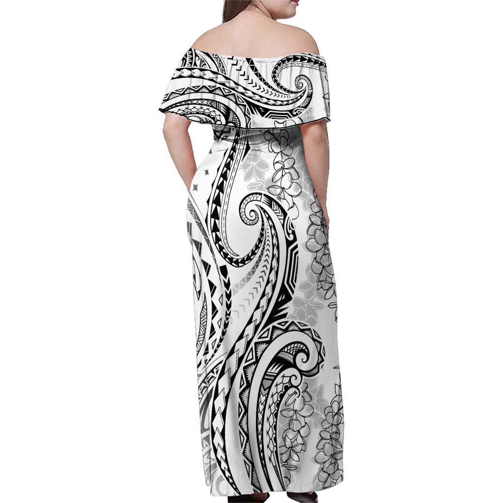 Polynesia Plumeria Lei Family Matching Off Shoulder Maxi Dress and Hawaiian Shirt White Curves Motif LT7 - Polynesian Pride