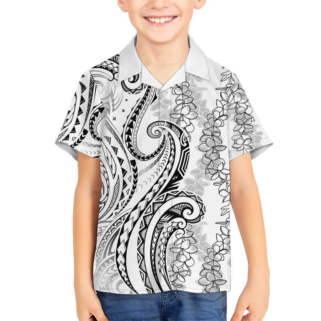 Polynesia Plumeria Lei Family Matching Off Shoulder Maxi Dress and Hawaiian Shirt White Curves Motif LT7 Son's Shirt White - Polynesian Pride