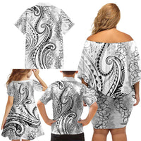Polynesia Plumeria Lei Family Matching Off Shoulder Short Dress and Hawaiian Shirt White Curves Motif LT7 - Polynesian Pride