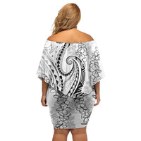 Polynesia Plumeria Lei Family Matching Off Shoulder Short Dress and Hawaiian Shirt White Curves Motif LT7 - Polynesian Pride