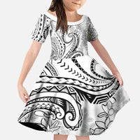 Polynesia Plumeria Lei Family Matching Puletasi and Hawaiian Shirt White Curves Motif LT7 Daughter's Dress White - Polynesian Pride