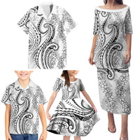 Polynesia Plumeria Lei Family Matching Puletasi and Hawaiian Shirt White Curves Motif LT7 - Polynesian Pride