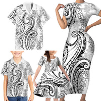 Polynesia Plumeria Lei Family Matching Short Sleeve Bodycon Dress and Hawaiian Shirt White Curves Motif LT7 - Polynesian Pride