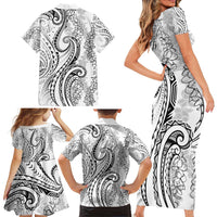 Polynesia Plumeria Lei Family Matching Short Sleeve Bodycon Dress and Hawaiian Shirt White Curves Motif LT7 - Polynesian Pride