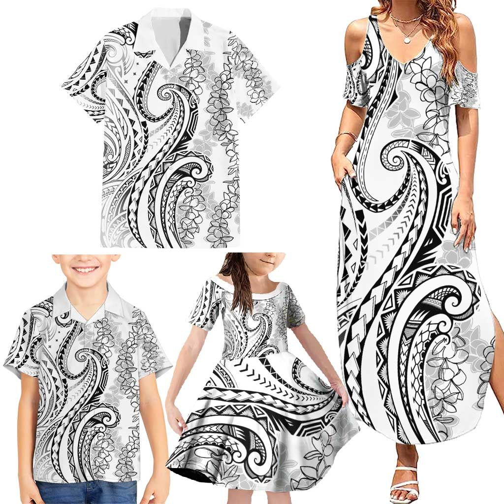 Polynesia Plumeria Lei Family Matching Summer Maxi Dress and Hawaiian Shirt White Curves Motif LT7 - Polynesian Pride