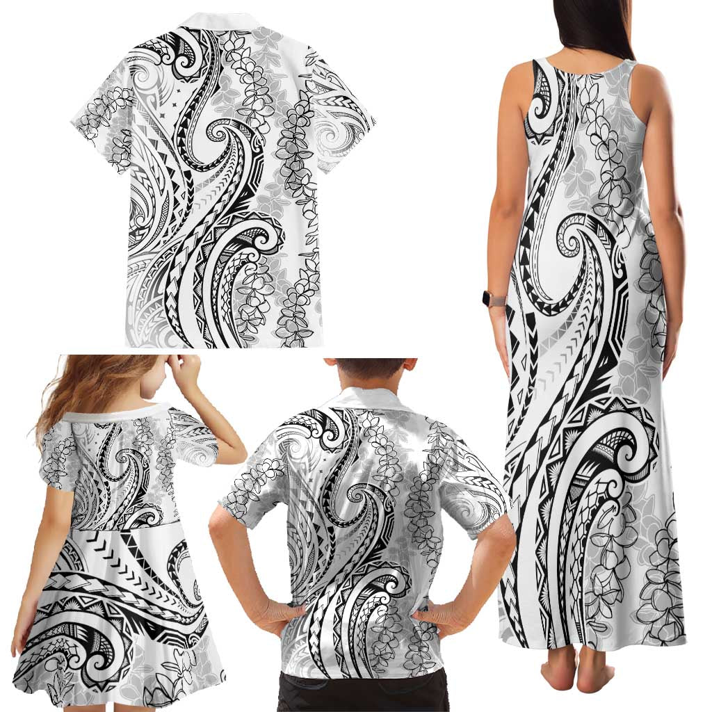 Polynesia Plumeria Lei Family Matching Tank Maxi Dress and Hawaiian Shirt White Curves Motif LT7 - Polynesian Pride