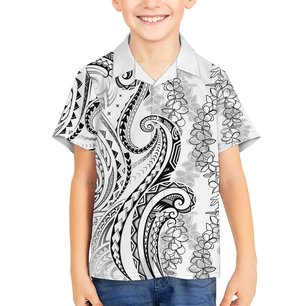Polynesia Plumeria Lei Kid Hawaiian Shirt White Curves Motif