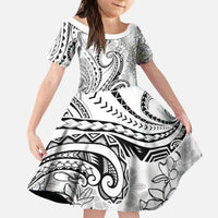 Polynesia Plumeria Lei Kid Short Sleeve Dress White Curves Motif