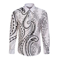 Polynesia Plumeria Lei Long Sleeve Button Shirt White Curves Motif