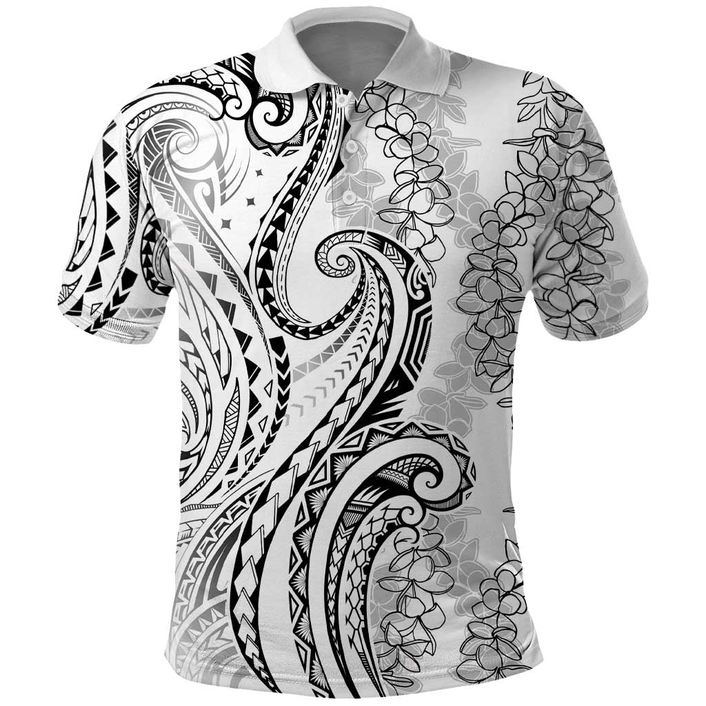 Polynesia Plumeria Lei Polo Shirt White Curves Motif LT7 White - Polynesian Pride
