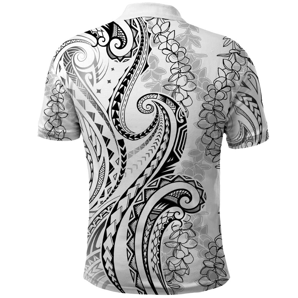 Polynesia Plumeria Lei Polo Shirt White Curves Motif LT7 - Polynesian Pride