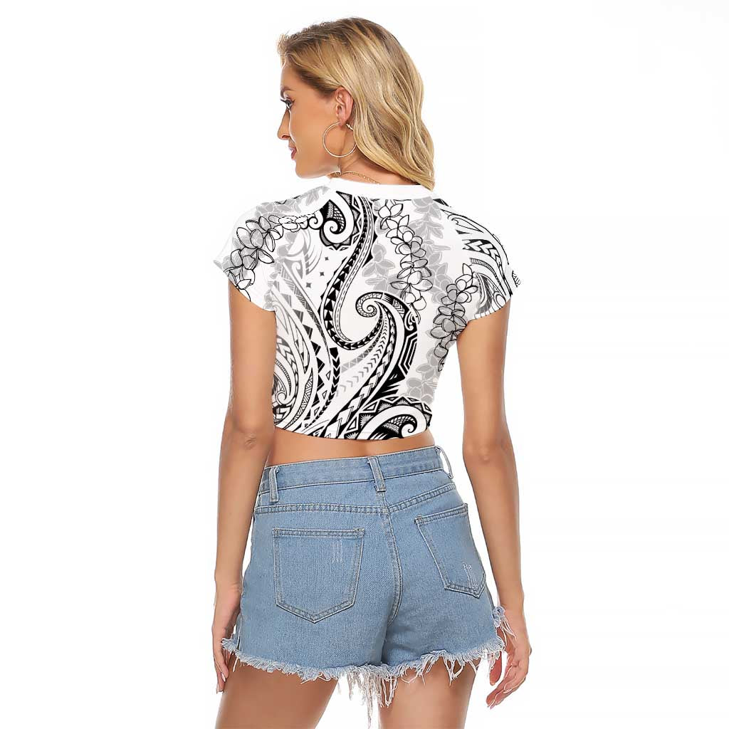 Polynesia Plumeria Lei Raglan Cropped T Shirt White Curves Motif LT7 - Polynesian Pride