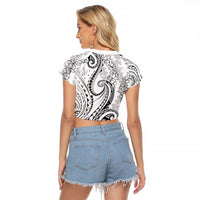 Polynesia Plumeria Lei Raglan Cropped T Shirt White Curves Motif LT7 - Polynesian Pride