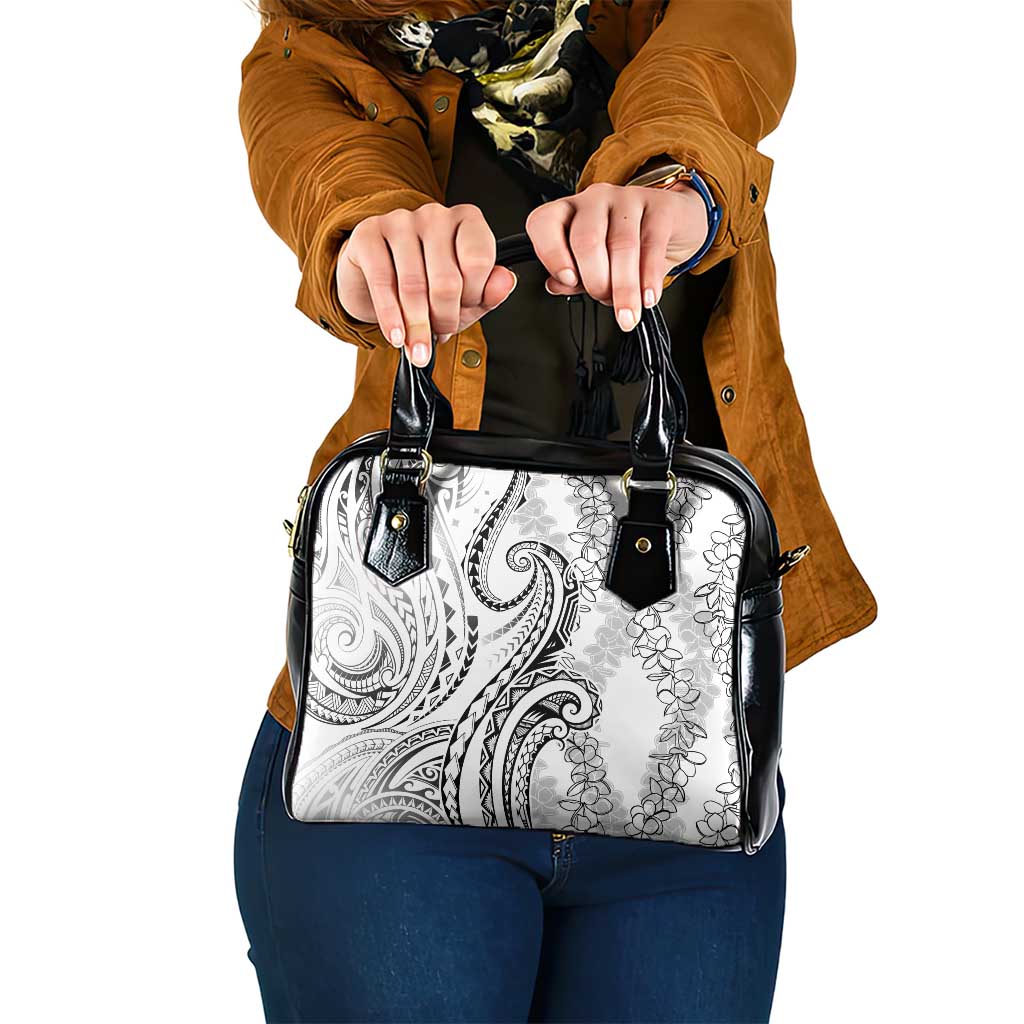 Polynesia Plumeria Lei Shoulder Handbag White Curves Motif