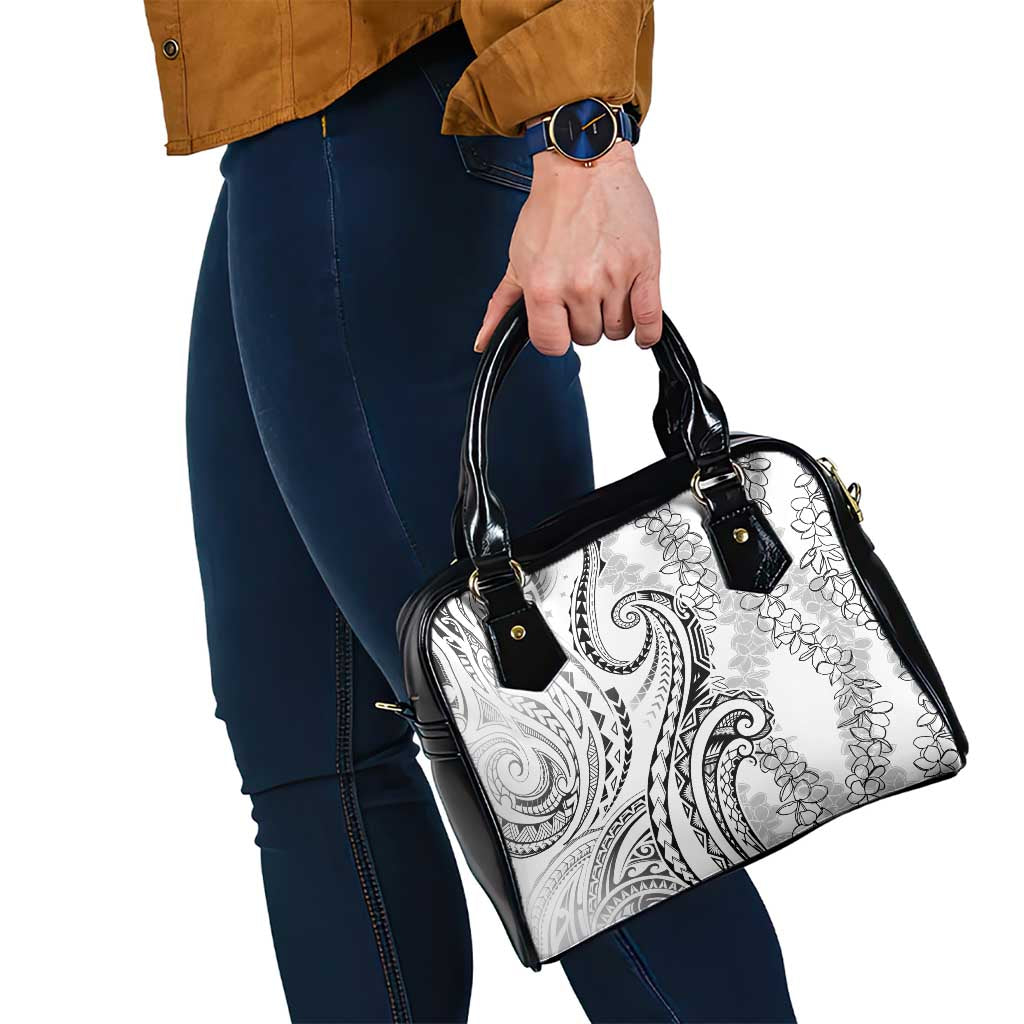 Polynesia Plumeria Lei Shoulder Handbag White Curves Motif