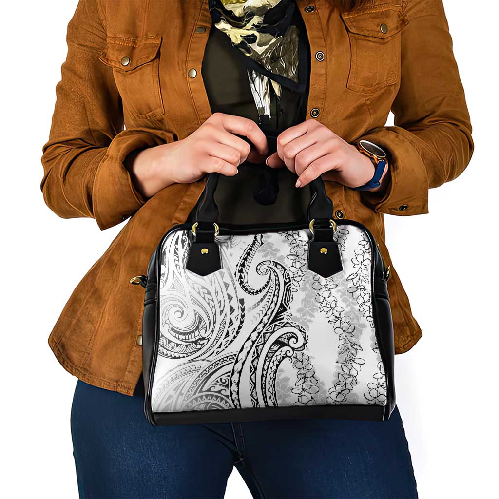 Polynesia Plumeria Lei Shoulder Handbag White Curves Motif